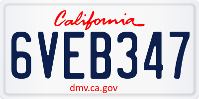 CA license plate 6VEB347