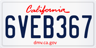 CA license plate 6VEB367