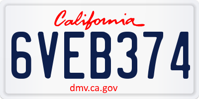 CA license plate 6VEB374