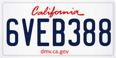 CA license plate 6VEB388