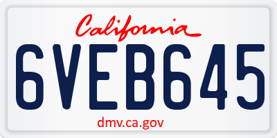 CA license plate 6VEB645