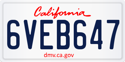 CA license plate 6VEB647
