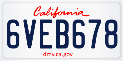CA license plate 6VEB678