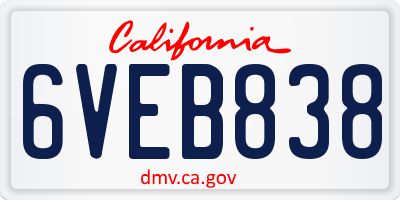 CA license plate 6VEB838