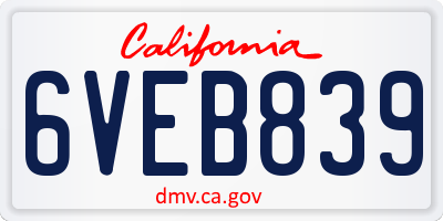 CA license plate 6VEB839