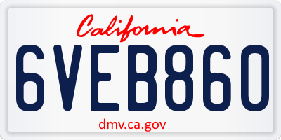CA license plate 6VEB860