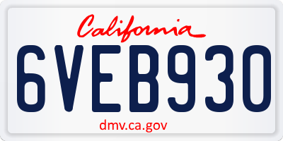 CA license plate 6VEB930