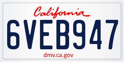 CA license plate 6VEB947