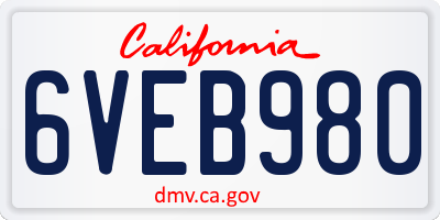 CA license plate 6VEB980