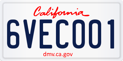 CA license plate 6VEC001
