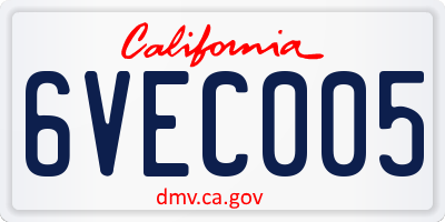 CA license plate 6VEC005
