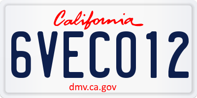 CA license plate 6VEC012