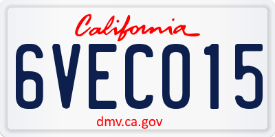 CA license plate 6VEC015