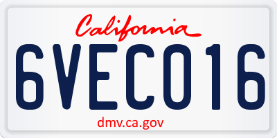 CA license plate 6VEC016