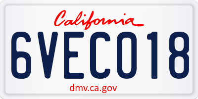 CA license plate 6VEC018