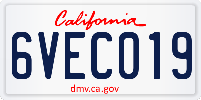 CA license plate 6VEC019