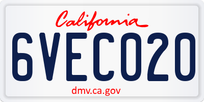 CA license plate 6VEC020