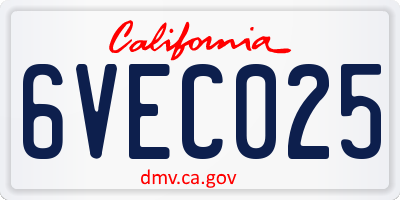 CA license plate 6VEC025