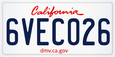CA license plate 6VEC026