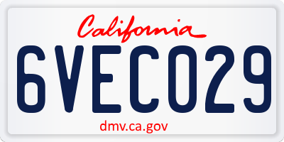 CA license plate 6VEC029