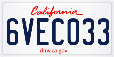 CA license plate 6VEC033