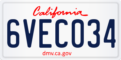 CA license plate 6VEC034