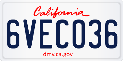 CA license plate 6VEC036