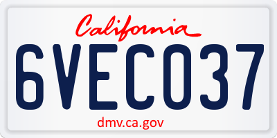 CA license plate 6VEC037