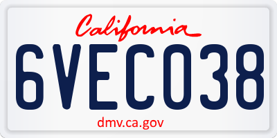 CA license plate 6VEC038