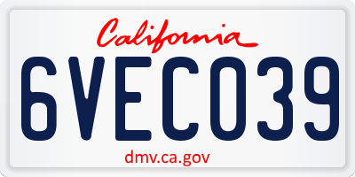 CA license plate 6VEC039