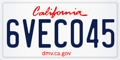 CA license plate 6VEC045