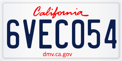 CA license plate 6VEC054