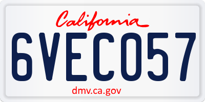 CA license plate 6VEC057