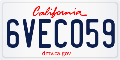 CA license plate 6VEC059