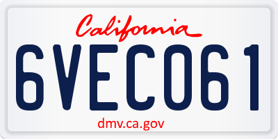 CA license plate 6VEC061