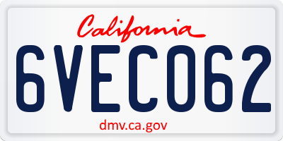 CA license plate 6VEC062