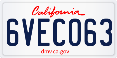 CA license plate 6VEC063