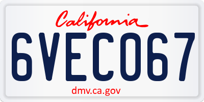 CA license plate 6VEC067