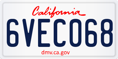 CA license plate 6VEC068