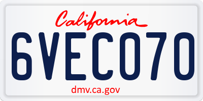 CA license plate 6VEC070