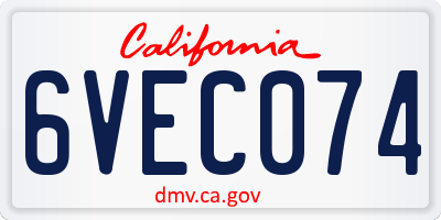 CA license plate 6VEC074