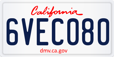 CA license plate 6VEC080
