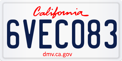 CA license plate 6VEC083