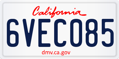 CA license plate 6VEC085