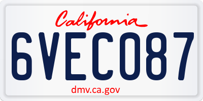 CA license plate 6VEC087