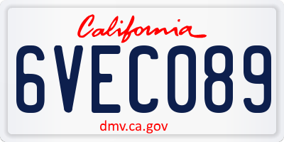 CA license plate 6VEC089