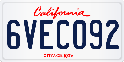 CA license plate 6VEC092