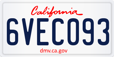 CA license plate 6VEC093