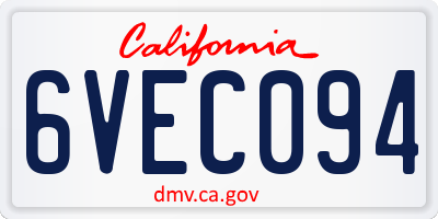 CA license plate 6VEC094