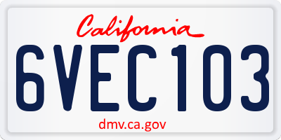 CA license plate 6VEC103